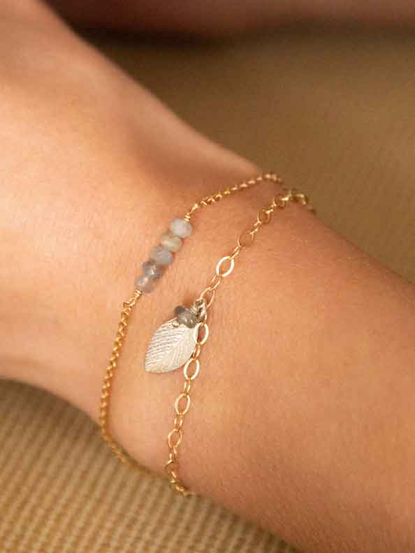 Doppelreihiges Labradorit Armband Leaf